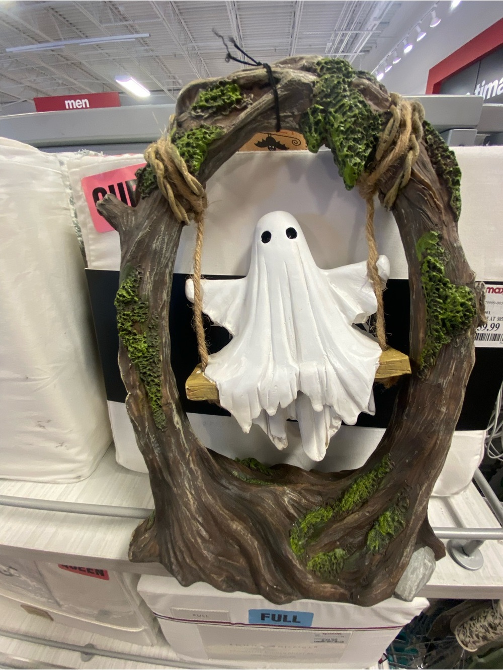 Whimsical Ghost on Swing Halloween Figurine - White & Brown